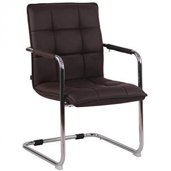 Silla de Conferencia Gandia en Cuero Sintético Marrón con Estructura Cromada y Reposabrazos
