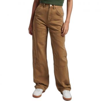 Superdry Women's Vintage Wide Leg Carpenter Pants - Sustainable Organic Cotton, Sandstone, Size 32/32