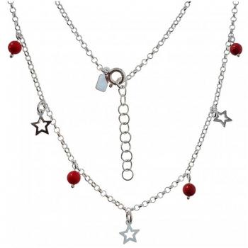 Gargantilla Plata Ley 925m motivo estrellas caladas 7 mm. bolas color rojo cadena rolo 42 cm