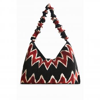Desigual Chic Black Cotton Shoulder Bag with Logo Detail