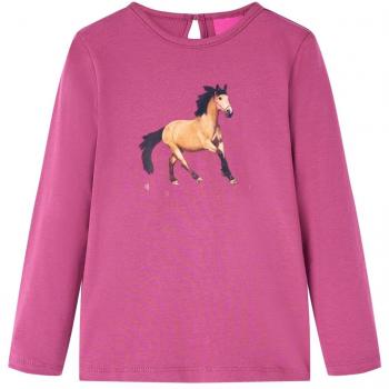 Camiseta infantil de manga larga con estampado de caballo en color frambuesa (talla 140)