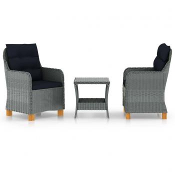 vidaXL Set de Muebles de Jardín 3 Piezas en Ratán Sintético Gris Claro con Cojines
