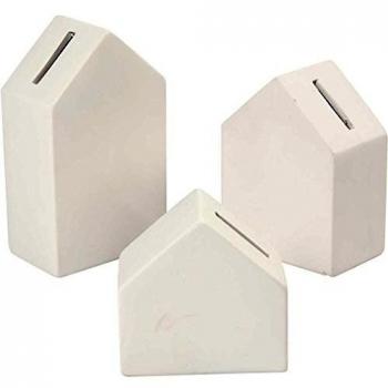 Hucha en forma de casa, A. 9+12+15 cm, grosor 5,3 cm, blanco, 3ud
