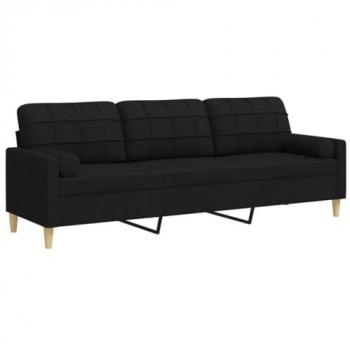 Sofá de 3 plazas con cojines tela negro 210 cm