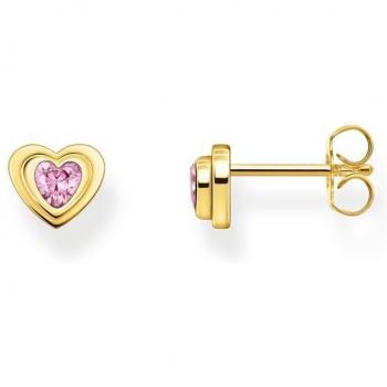 Women's Stud Earrings Sterling Silver Gold Plated Pink Heart Stud Earrings H2271-414-9