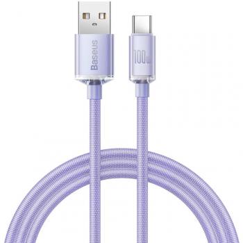 Cable USB Baseus Crystal Shine 100W para carga rápida y transferencia de datos USB Tipo A - USB Tipo C, 2m, morado