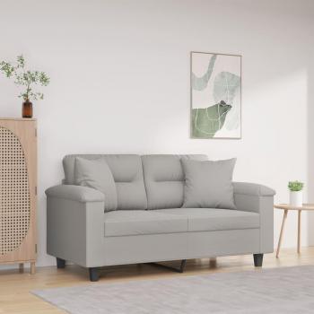 Sofá 2 plazas con cojines gris claro 120 cm tela microfibra