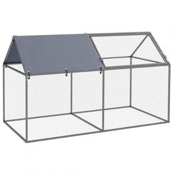 Jaula para Animales Pequeños PawHut, Parque para Mascotas de Acero, 1 Puerta Superior, Tela Superior Anti-UV, Exterior Jardín, Dimensiones: 198x100x120 cm, Color Plata