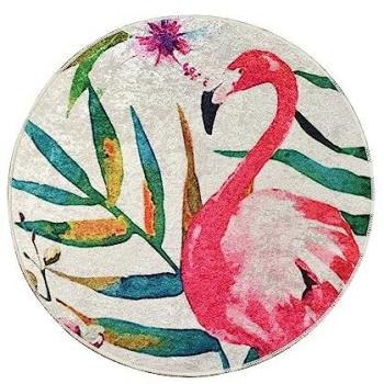 Alfombra de baño redonda de terciopelo antibacteriana y antideslizante con diseño de flamenco, 140 cm, color rosa - Wellhome