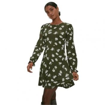 Khaki Floral Mini Dress for Women - Size 8 UK by Dorothy Perkins