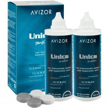 Avizor Unica Sensitive - Solución de limpieza y desinfección para lentillas, 2 botellas de 350 ml