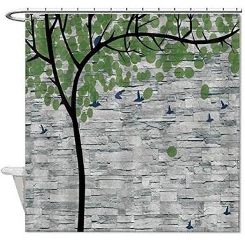warrantyll Vintage pintura verde árbol de poliéster cortina de ducha baño resistente al agua 72 x 72