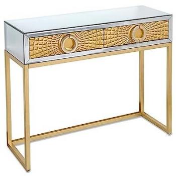 Consola Venus 100cm con 2 Cajones, Espejo y Metal Dorado, Diseño Rayos, Mueble Auxiliar Elegante