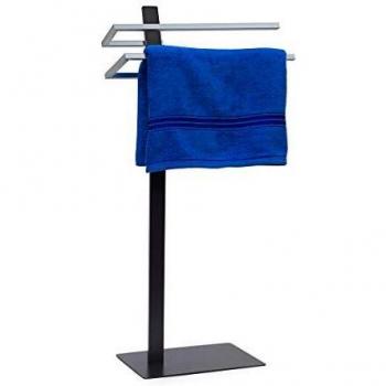 Toallero de Pie Relaxdays GRAO, 2 Brazos, Acero Cromado, Antracita, 85 x 40 x 20 cm