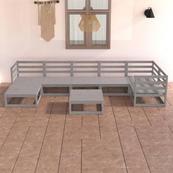 Conjunto de Muebles de Jardín 8 Piezas Gris Madera de Pino Maciza