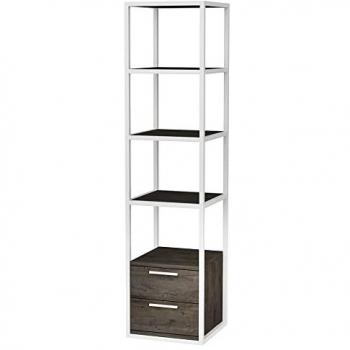 Librería Estantería Wellhome 4 Niveles con 2 Cajones, Tablero de Aglomerado Rechapado en Melamina, Color Blanco Oscuro Gris