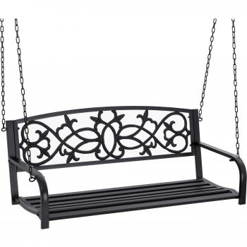 Outsunny Banco Columpio de 2 Plazas con Reposabrazos Negro 127x59,5x52 cm