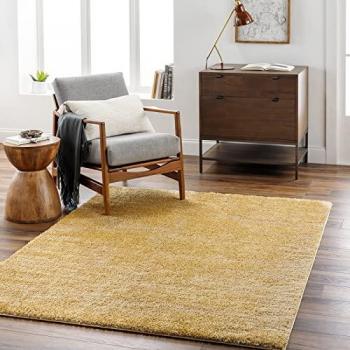 Surya Alfombra Shaggy Moderna Amarillo 160x213 cm, Pelo Largo, Diseño Chic, Ideal para Salón y Dormitorio