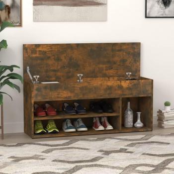 Banco zapatero de madera contrachapada en roble ahumado, dimensiones 105x30x45 cm