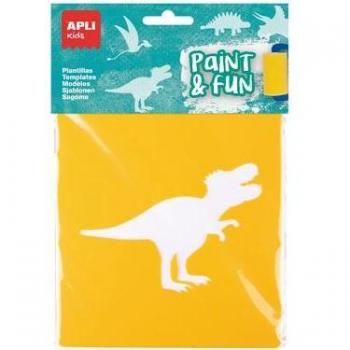 Apli Kids Plantillas de Dinosaurios Paint & Fun - 6 Unidades Surtidas - Formas de Animales Prehistóricos - Material Polipropileno Flexible - Reutilizables y Lavables - Col