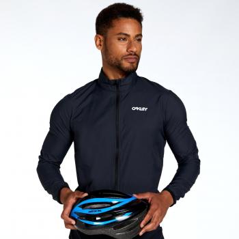 Chaqueta Ciclismo Hombre Oakley Elements Cortavientos Negra con Logo Blanco - Talla L