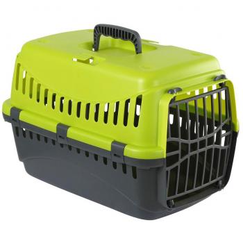 Transportín Kerbl Expedition Verde - Transportín para mascotas, color verde, diseño robusto y ventilado, adecuado para viajes en avión y coche, incluye asas de transporte y cierre seguro