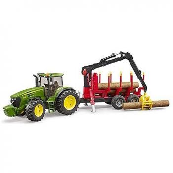 Bruder-BRUDER-3054-TRACTOR John Deere 7930 con REMORQUE FORESTRA Y 4 REDONDINOS DE Madera 3054, Verde E Rojo
