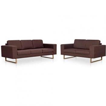 vidaXL Conjunto Sofá 2 y 3 Plazas 2 Piezas Tapizado Tela Estructura Patas Madera Diseño Moderno Cojín Asiento Respaldo Set Sillones Sala Salón Marrón