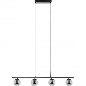 Lámpara colgante moderna Lindby Samika negra de metal y cristal, 4 luces GU10, dimensiones 80,4 cm