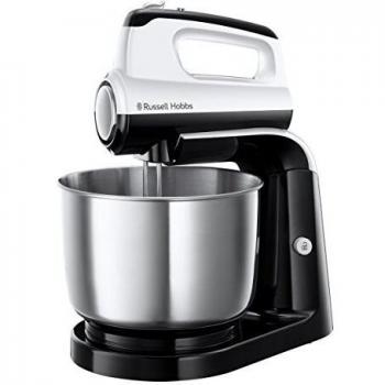 Russell Hobbs Batidora Amasadora Horizon - Repostería, 5 Velocidades, Función Turbo, 2 Varillas, 2 Ganchos para Amasar, Cuenco de Acero Inoxidable de 3,5 L, Negro y Blanco - 24680-56