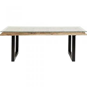 Mesa de comedor de madera recuperada para 8 personas con tapa de vidrio 200x90cm