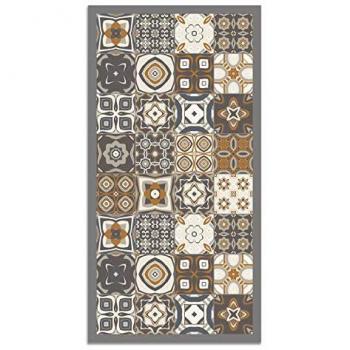 Alfombra Vinílica Baldosa Hidráulica Naranja 80 x 200 cm - Antideslizante, Antihongos e Ignífuga para Cocina y Salón