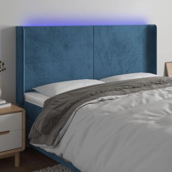 Cabecero LED de terciopelo azul oscuro 203x16x128 cm