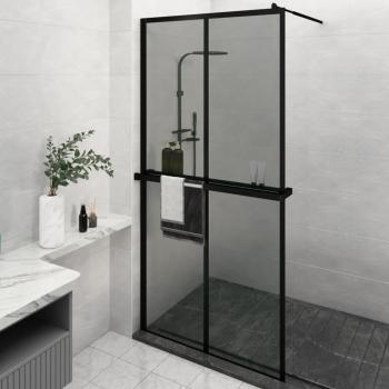 Mampara ducha con estante vidrio ESG y aluminio negro 118x195cm