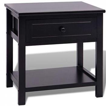 vidaXL Mesita de Noche Cuadrada con Cajón de Madera de Paulownia y MDF Negro