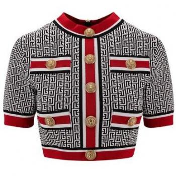 Balmain Women's Jacquard Crop Top in White | Size 36 | BF1AI115KE89 Color EJC