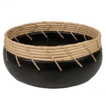 Centro de Mesa Romimex Negro Natural Cerámica Ratán 20 x 12 x 30 cm