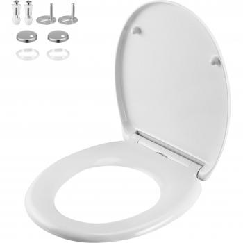 Asiento de Inodoro Universal Duroplast Blanco Antibacteriano con Cierre Suave y Liberación Rápida 45x37x4cm, Soporta hasta 200kg