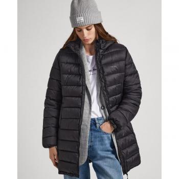 Pepe Jeans Maddie Long Black Women's Puffer Jacket with Hood and Water-Repellent Fabric