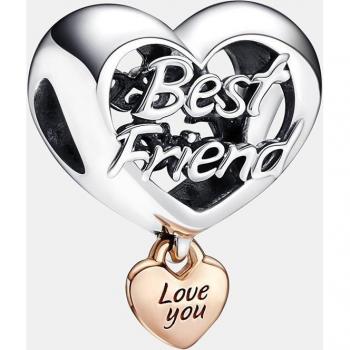 Charm Pandora Moments Corazón Te Quiero Mejor Amiga en Plata de Ley con Recubrimiento en Oro Rosa de 14k 782243C00