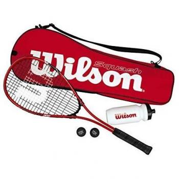 Wilson Starter Kit Set de Squash Incluye 1 Raqueta Impact Pro 300, 2 Pelotas, 1 Botella de Agua y 1 Bolsa, Unisex, Rojo/Negro, Talla Única