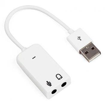 OcioDual Adaptador Tarjeta de Sonido USB 2.0 Audio Sound 7.1 Adapter Mini Jack Blanca