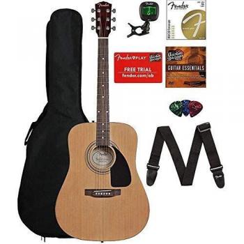 Fender FA-115 Dreadnought Acoustic Guitar pack, including Gigbag, strap, picks, strings and online lessons