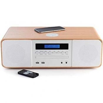 Thomson MIC201IBT Bluetooth Micro System with CD/MP3/USB Player and Induction Charger, 50W, Wood/White