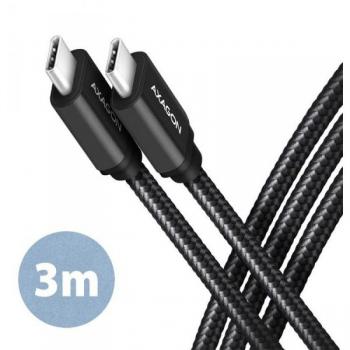 AXAGON Cable de cargamento USB-C  USB-C 3.2 Gen 1, 3m, PD 60W, 3A, Aluminio, trenzado, Negro