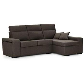 Sofá Chaise Longue Esquinero Derecho Forseti 4 Plazas Marrón con Arcón y 2 Puffs, Tejido Hipoalergénico Desenfundable, Sistema de Limpieza Acualine -
