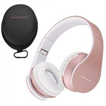 PowerLocus P1 – Auriculares Bluetooth inalambricos de Diadema Cascos Plegables, Casco Bluetooth con Sonido Estéreo con Conexión a Bluetooth Inalámbrico y Audio Cable para Movil, PC, Tablet - Oro Rosa