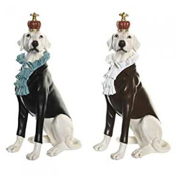 Figura Decorativa Perro DKD Home Decor 19,5 x 16 x 38,5 cm Negro Blanco (2 Unidades)