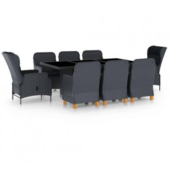 Set comedor jardín 9 piezas con cojines de ratán sintético en color gris oscuro