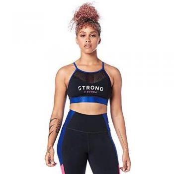 STRONG by Zumba Sujetador de Entrenamiento de Malla con Cuello Alto para Mujer Mediano Negrita Negro